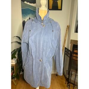 London Fog Women's Blue Hooded Anorak Rain Jacket Cinch Waist Full Zip Size S